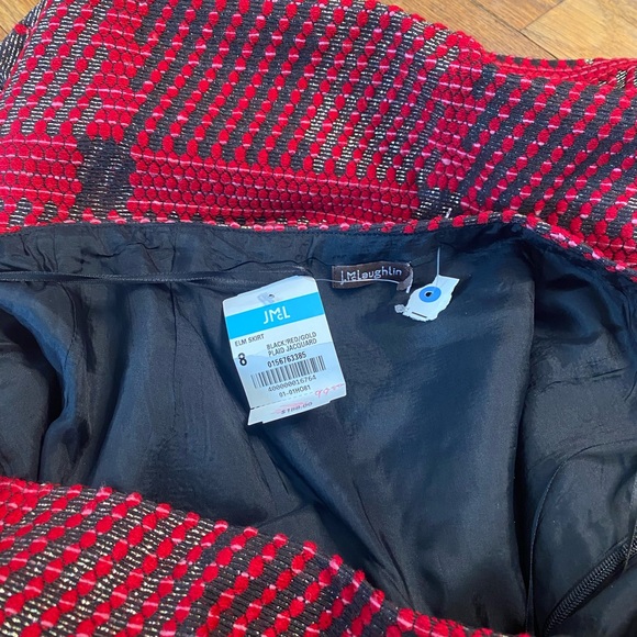 J.McLaughlin Elm Skirt Red Black Gold Plaid Jacquard Size 8 NWT - Picture 4 of 9